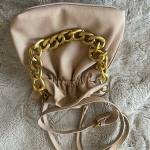 Free People Tan Crossbody Bag with Gold Chain